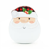 Santa Tin Box(25/10.5*12.5*5CM) featuring a cheerful Santa Claus design with holly accents.